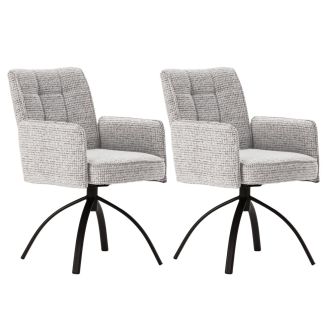 Lot de 2 fauteuils de table pivotants en tissu chenille gris pied design métal noir - CLAUDE