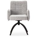 Lot de 2 fauteuils de table pivotants en tissu chenille gris pied design métal noir - CLAUDE
