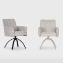 Lot de 2 fauteuils de table pivotants en tissu chenille gris pied design métal noir - CLAUDE