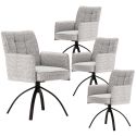 Lot de 2 fauteuils de table pivotants en tissu chenille gris pied design métal noir - CLAUDE
