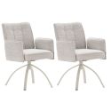 Lot de 2 fauteuils de table pivotants en tissu chenille beige pied design métal crème - CLAUDE
