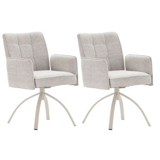 Lot de 2 fauteuils de table pivotants en tissu chenille beige pied design métal crème - CLAUDE