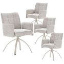 Lot de 2 fauteuils de table pivotants en tissu chenille beige pied design métal crème - CLAUDE