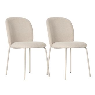 Lot de 2 chaises en tissu polyester doux beige et pieds en métal laqué crème - DARRIS