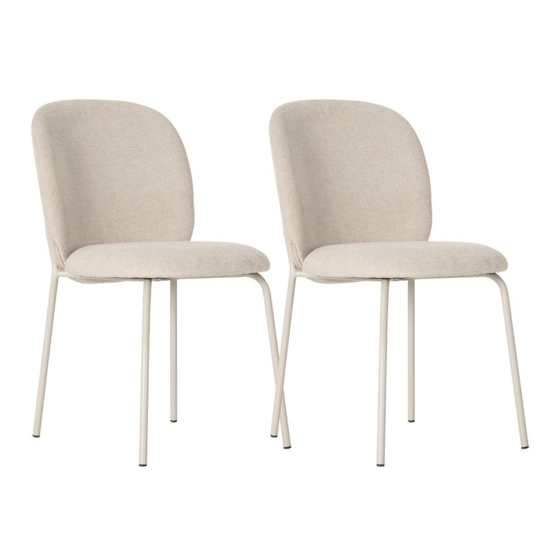 Lot de 2 chaises en tissu polyester doux beige et pieds en métal laqué crème - DARRIS