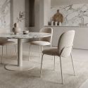 Lot de 2 chaises en tissu polyester doux beige et pieds en métal laqué crème - DARRIS