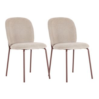 Lot de 2 chaises en tissu polyester doux beige et pieds en métal laqué terracotta - DARRIS