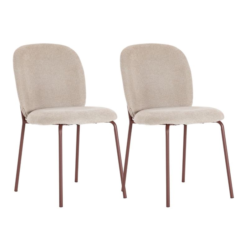 Lot de 2 chaises en tissu polyester doux beige et pieds en métal laqué terracotta - DARRIS
