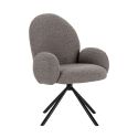 Chaise pivotante tissu bouclettes gris clair pied métal noir - MORENO