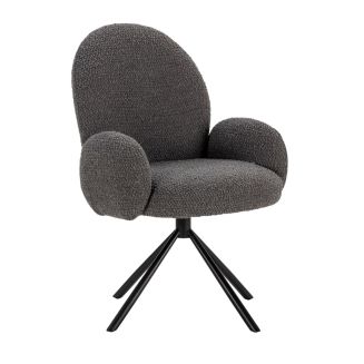Chaise pivotante tissu bouclettes gris foncé pied métal noir - MORENO