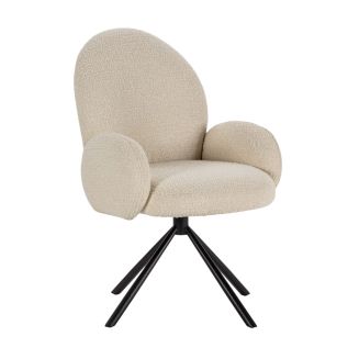Chaise pivotante tissu bouclettes crème pied métal noir - MORENO