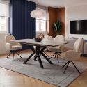 Chaise pivotante tissu bouclettes crème pied métal noir - MORENO