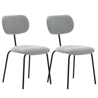 Lot de 2 chaises tissu maille douce gris arrière dossier bois pieds métal noir - DARLENE