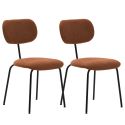 Lot de 2 chaises tissu maille douce brique arrière dossier bois pieds métal noir - DARLENE