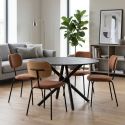 Lot de 2 chaises tissu maille douce brique arrière dossier bois pieds métal noir - DARLENE