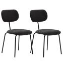 Lot de 2 chaises tissu maille douce noir arrière dossier bois pieds métal noir - DARLENE