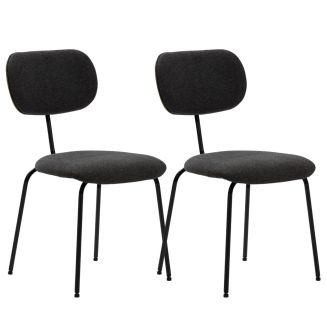 Lot de 2 chaises tissu maille douce noir arrière dossier bois pieds métal noir - DARLENE