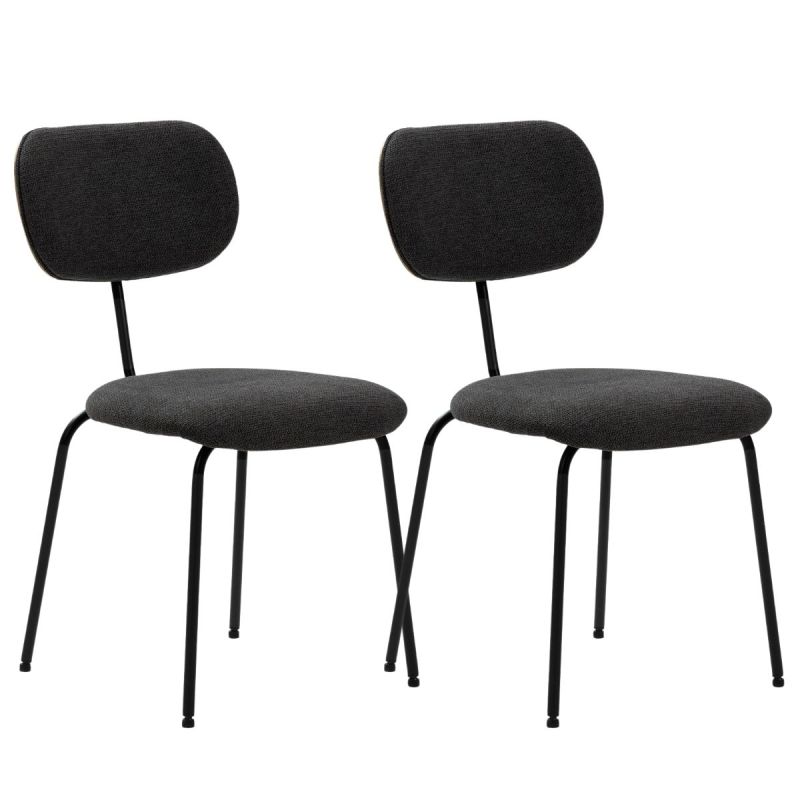Lot de 2 chaises tissu maille douce noir arrière dossier bois pieds métal noir - DARLENE