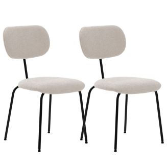 Lot de 2 chaises tissu maille douce beige arrière dossier bois pieds métal noir - DARLENE