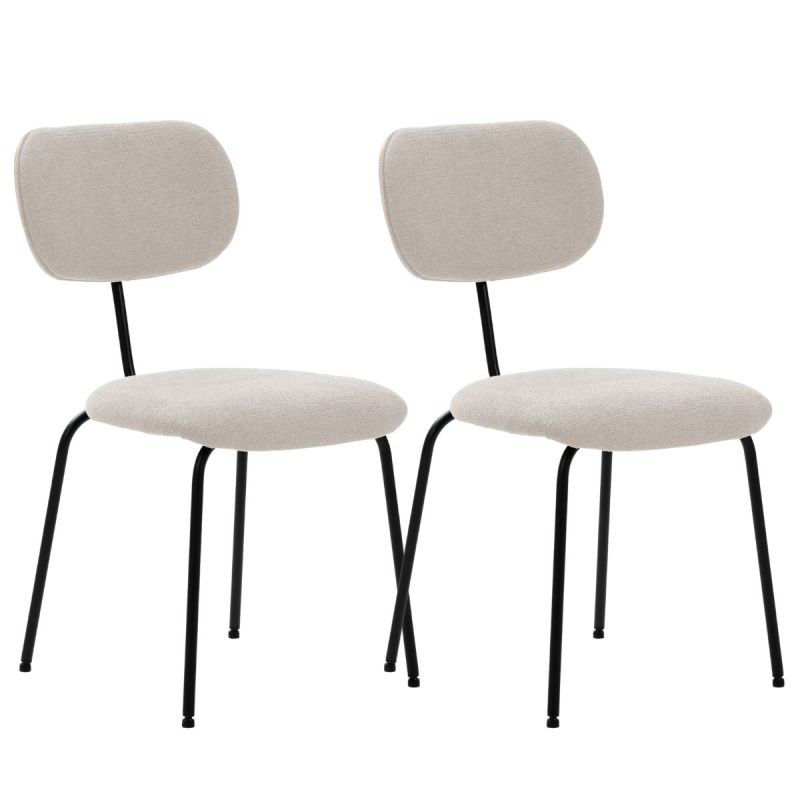 Lot de 2 chaises tissu maille douce beige arrière dossier bois pieds métal noir - DARLENE