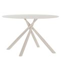 Table repas ronde Ø120cm plateau en verre trempé et pieds croisés métal crème - AXELLE