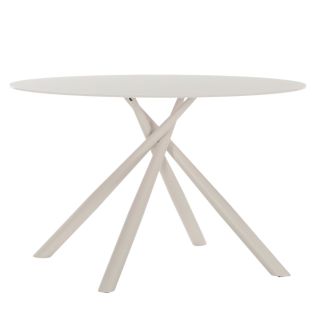 Table repas ronde Ø120cm plateau en verre trempé et pieds croisés métal crème - AXELLE