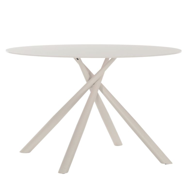 Table repas ronde Ø120cm plateau en verre trempé et pieds croisés métal crème - AXELLE