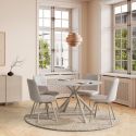 Table repas ronde Ø120cm plateau en verre trempé et pieds croisés métal crème - AXELLE