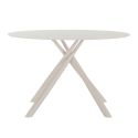 Table repas ronde Ø120cm plateau en verre trempé et pieds croisés métal crème - AXELLE