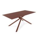 Table repas rectangulaire 180cm plateau en verre trempé et pieds croisés métal terracotta - AXELLE
