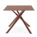 Table repas rectangulaire 180cm plateau en verre trempé et pieds croisés métal terracotta - AXELLE