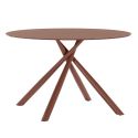 Table repas ronde Ø120cm plateau en verre trempé et pieds croisés métal terracotta - AXELLE