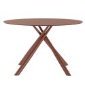 Table repas ronde Ø120cm plateau en verre trempé et pieds croisés métal terracotta - AXELLE