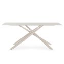 Table repas rectangulaire 180cm plateau en verre trempé et pieds croisés métal crème - AXELLE