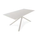 Table repas rectangulaire 180cm plateau en verre trempé et pieds croisés métal crème - AXELLE