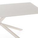 Table repas rectangulaire 180cm plateau en verre trempé et pieds croisés métal crème - AXELLE