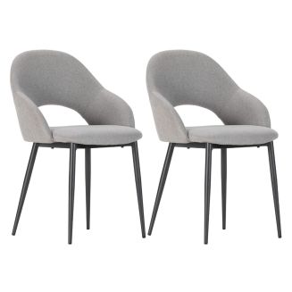 Lot de 2 chaises enveloppantes en tissu maille perle pieds métal gris - LAYANI