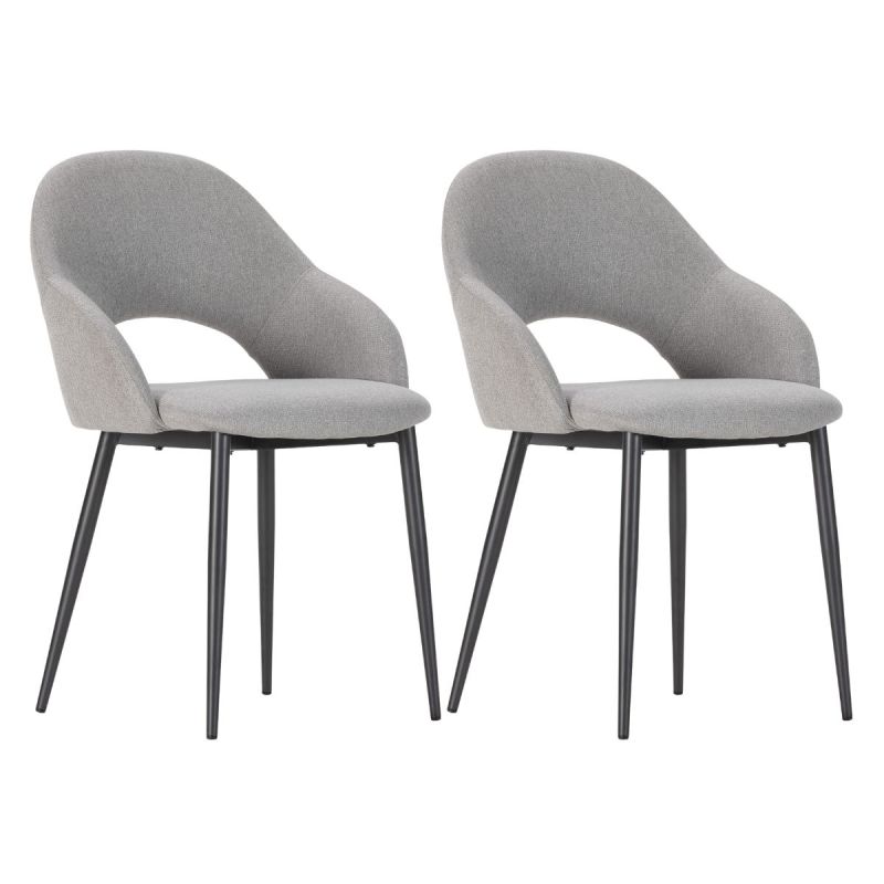 Lot de 2 chaises enveloppantes en tissu maille perle pieds métal gris - LAYANI