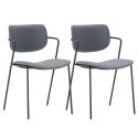 Lot de 2 chaises structure métal noir assise et dossier en PU gris bleuté - AKIMA