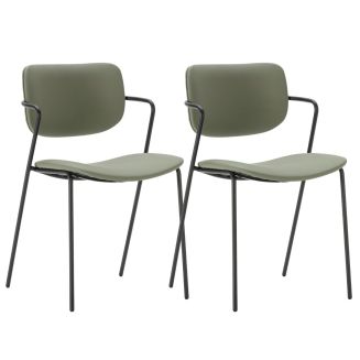 Lot de 2 chaises structure métal noir assise et dossier en PU vert - AKIMA