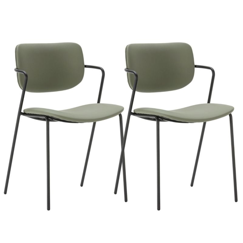 Lot de 2 chaises structure métal noir assise et dossier en PU vert - AKIMA