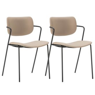 Lot de 2 chaises structure métal noir assise et dossier en PU beige - AKIMA