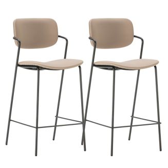 Lot de 2 tabourets de bar structure métal noir assise et dossier en PU gris bleuté - AKIMA