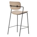 Lot de 2 tabourets de bar structure métal noir assise et dossier en PU gris bleuté - AKIMA