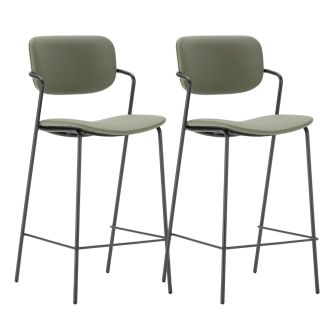 Lot de 2 tabourets de bar structure métal noir assise et dossier en PU vert - AKIMA