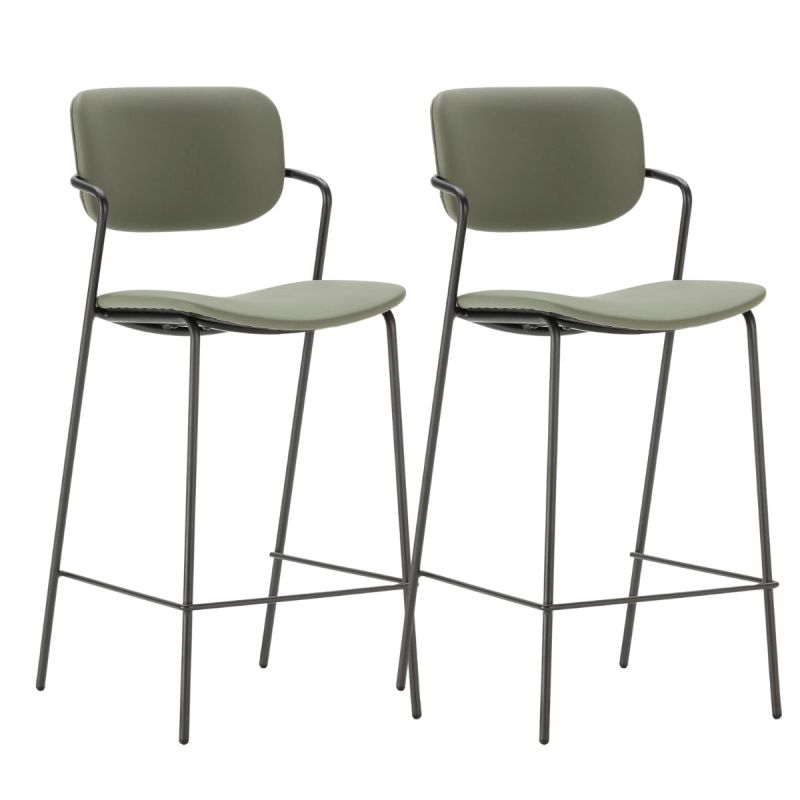 Lot de 2 tabourets de bar structure métal noir assise et dossier en PU vert - AKIMA