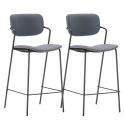 Lot de 2 tabourets de bar structure métal noir assise et dossier en PU brique - AKIMA
