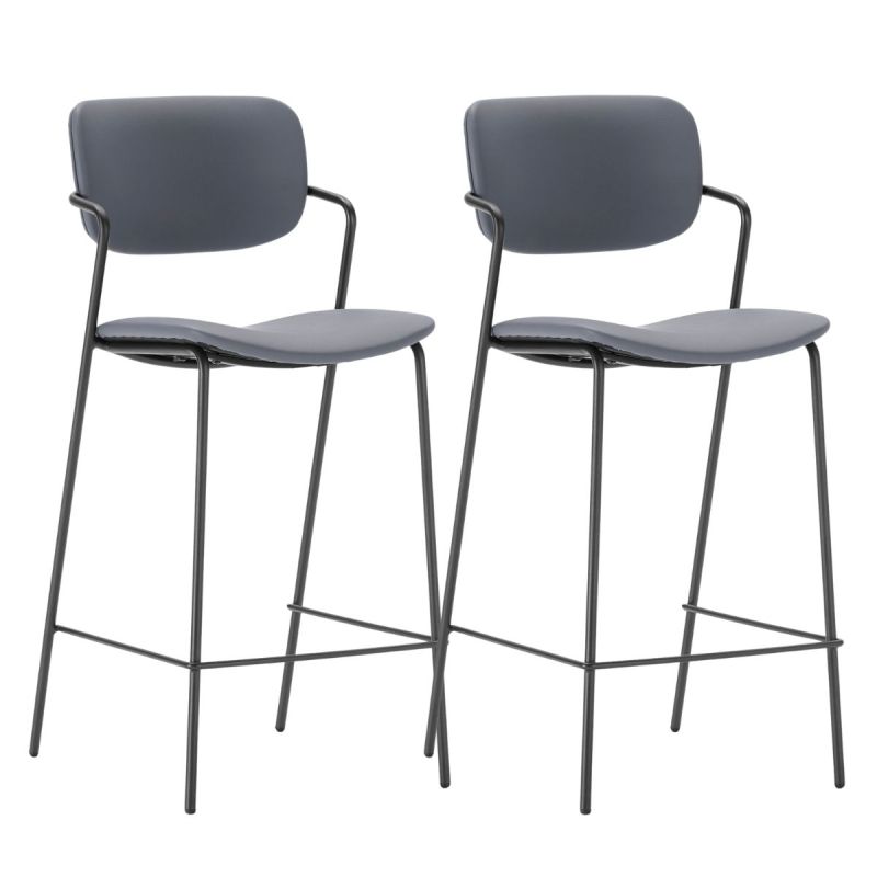 Lot de 2 tabourets de bar structure métal noir assise et dossier en PU brique - AKIMA