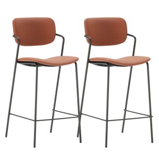 Lot de 2 tabourets de bar structure métal noir assise et dossier en PU beige - AKIMA