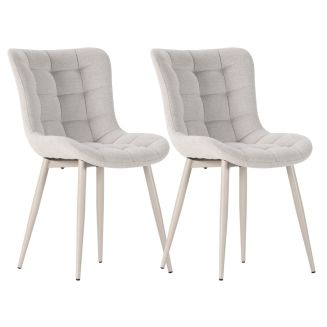 Lot de 2 chaises en tissu maille avec surpiqûres beige pieds métal crème - RIBEL